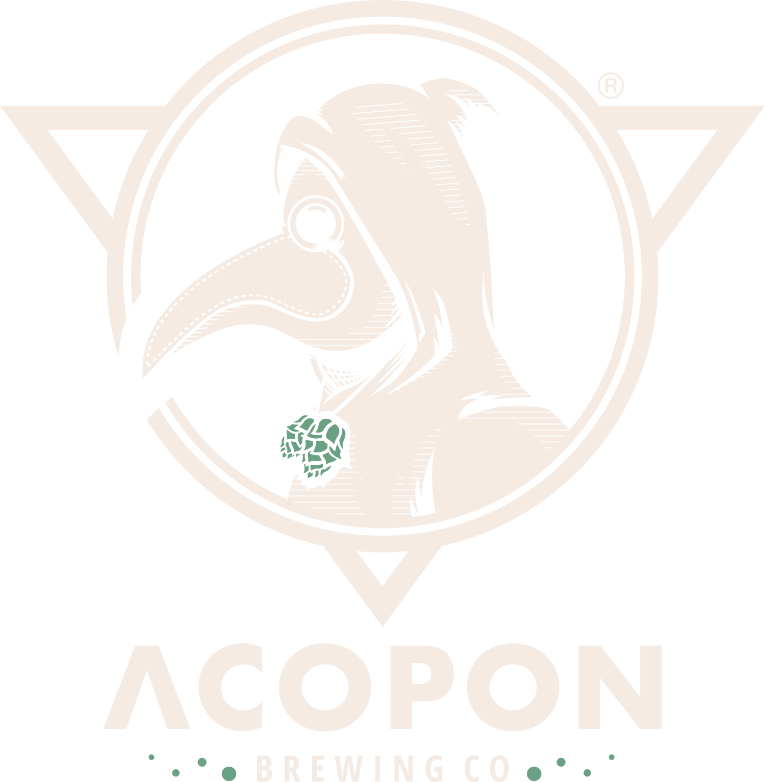 Primary logo for Acpopon Brewing Co. depicts a plague doctor facing left with the name underneath.