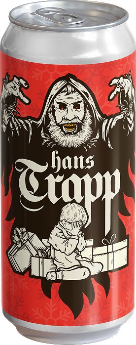 Beer can with an illustrative label