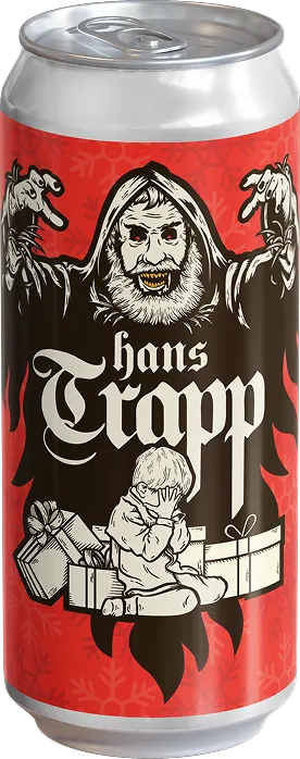 Beer can with an illustrative label