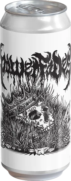 Beer can with an illustrative label