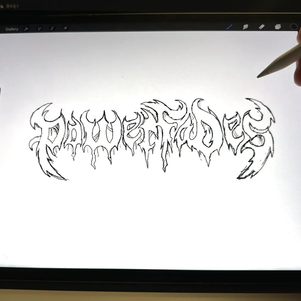 Image depicting a hand drawn wordmark that reads Power Fades